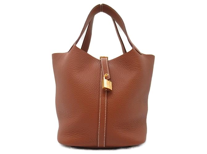 Hermès Hermes Picotin Lock MM Gold Handbag Brown Leather  ref.1524336