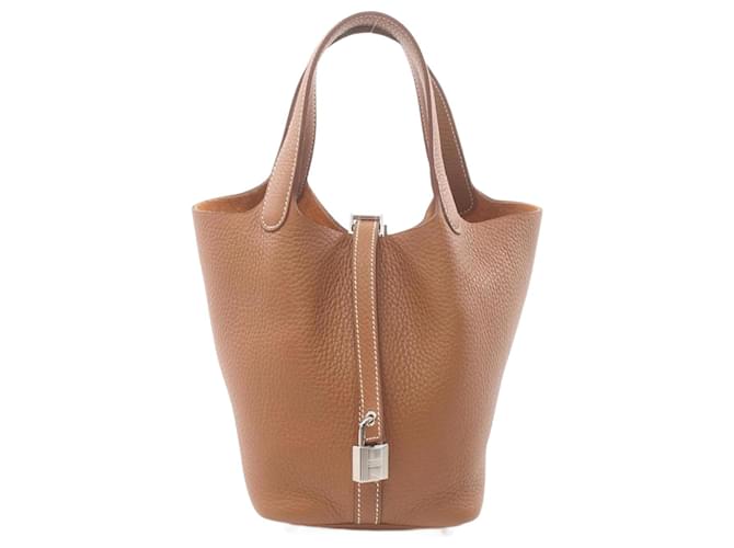 Hermès Hermes Picotin Lock PM Gold Handbag Brown Leather  ref.1524342