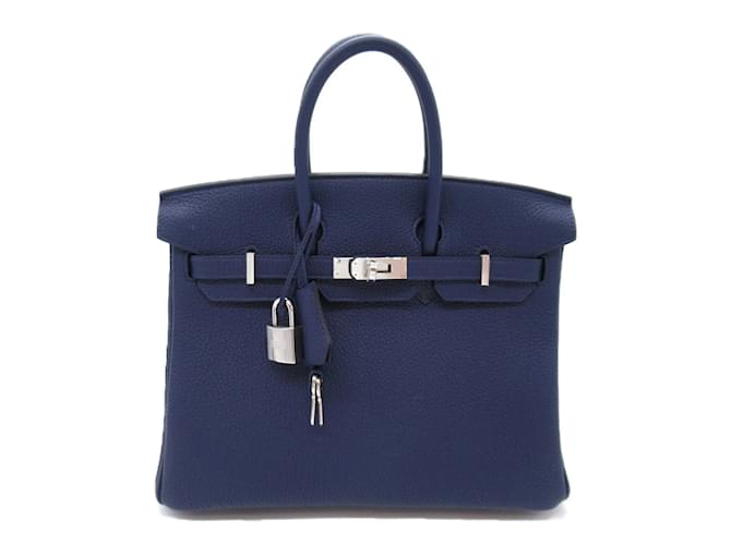 Hermès Bolsa Hermes Birkin 25 Azul Marinho Couro  ref.1524349