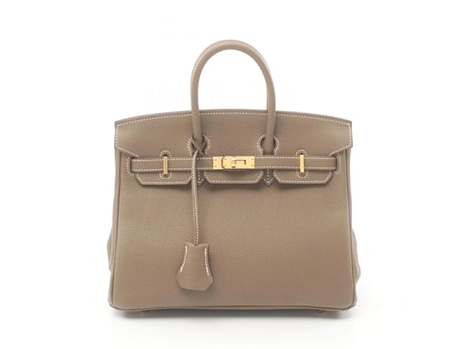 Bolso Hermès Birkin 25 Etoupe Castaño Cuero  ref.1524353