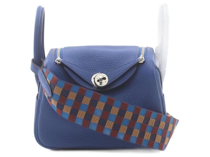 Bolso de Hombro Maxiquadrille Lindy de Hermès Azul Cuero  ref.1524356