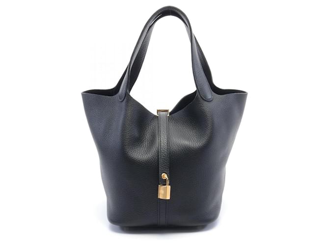 Hermès Bolsa Hermes Picotin Lock MM Preto Couro  ref.1524367