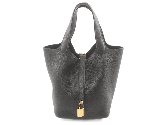 Hermès Bolso Hermes Picotin Lock PM Negro Cuero  ref.1524372