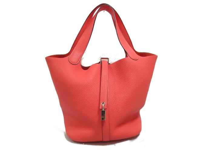 Hermès Bolsa Hermes Picotin Lock MM Vermelho Couro  ref.1524395