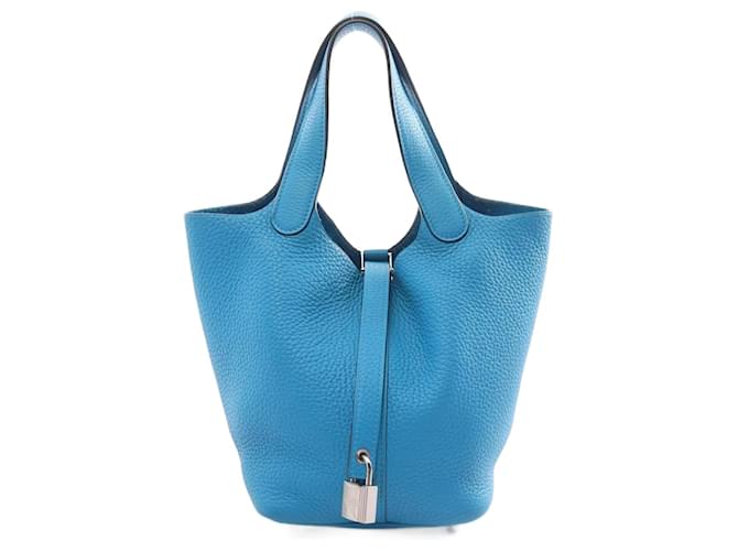 Hermès Hermes Picotin Lock PM Handbag Blue Leather  ref.1524396