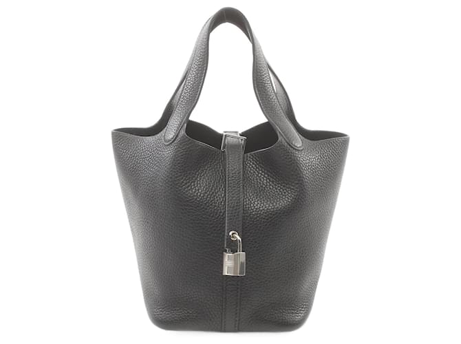 Hermès Bolsa Hermes Picotin Lock PM Preto Couro  ref.1524399