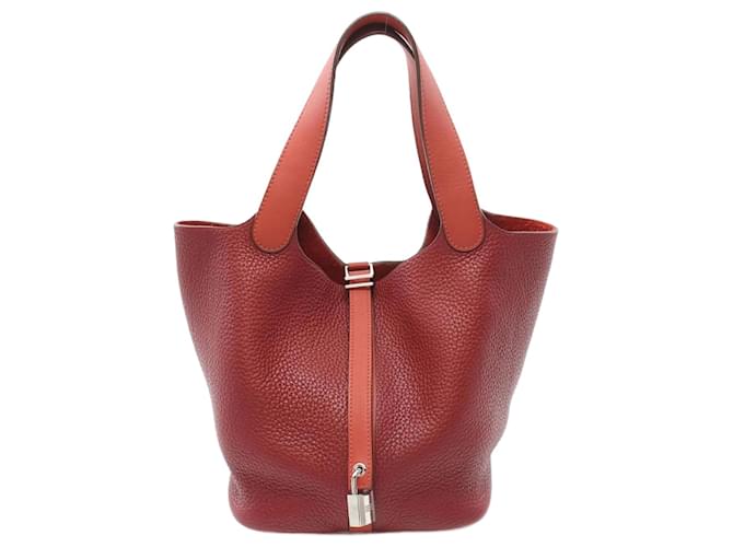 Hermès Bolso Hermes Picotin Lock MM Touch Castaño Burdeos Cuero  ref.1524405