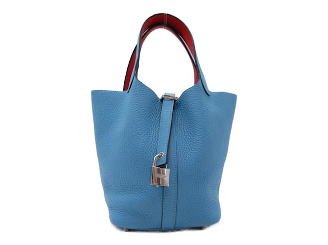 Hermès Bolsa Hermes Picotin Lock PM Eclat Vermelho Azul Couro  ref.1524406