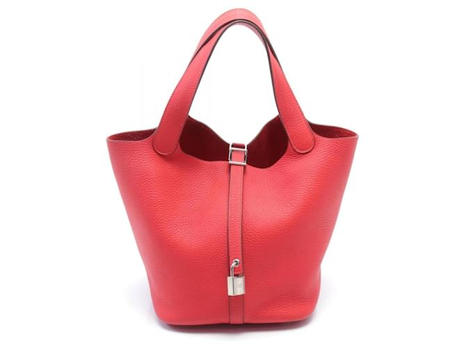 Hermès Bolso Hermes Picotin Lock MM en rojo Roja Cuero  ref.1524411