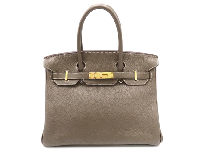 Bolso Hermès Birkin 30 en cuero Togo gris Castaño  ref.1524427