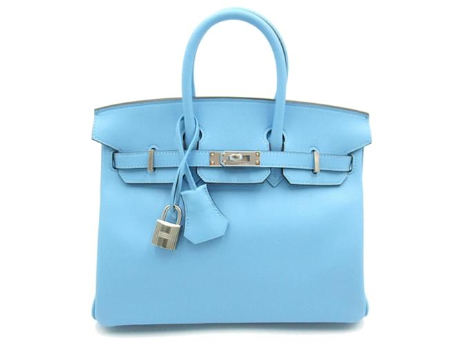 Hermès Bolsa Hermes Birkin 25 em couro Swift azul  ref.1524433