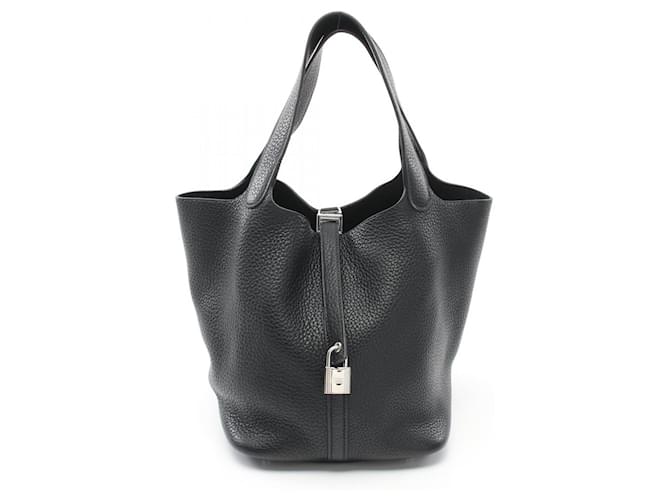 Hermès Bolsa Hermes Picotin Lock MM Preto Couro  ref.1524436