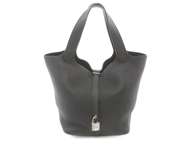 Hermès Bolsa Hermes Picotin Lock MM Preto Couro  ref.1524439