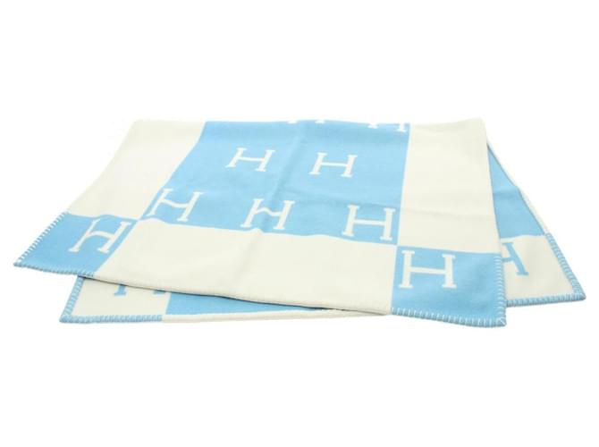 Hermès Hermes Kids' Blanket in Blue and White Cashmere Wool  ref.1524466