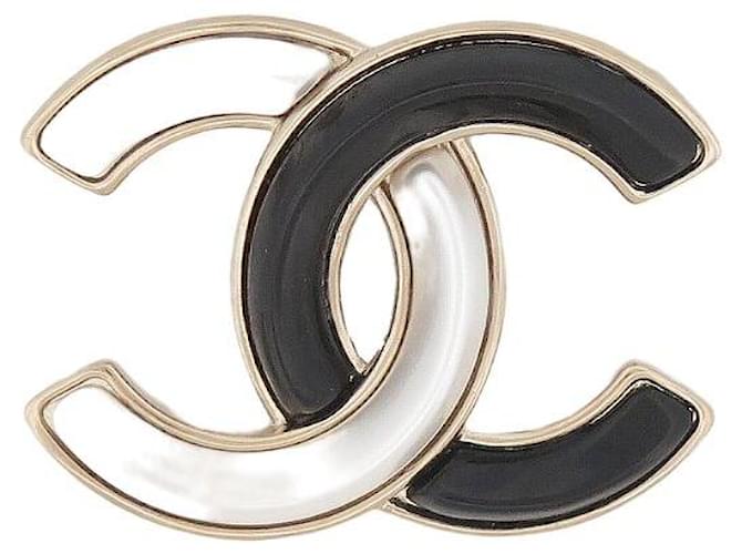 Autres bijoux NEUF BROCHE CHANEL LOGO CC RESINE NOIR & BLANC BLACK WHITE RESIN BROOCH Métal Doré  ref.1524489