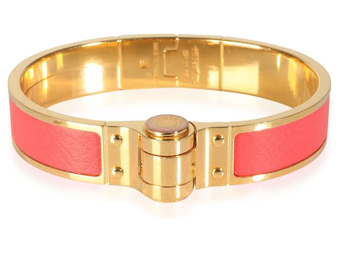 Bracelet Hinges Hermès en cuir corail Métal Doré Métallisé  ref.1524491