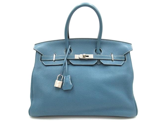 Bolsa Hermès Birkin 35 em couro Taurillon Clemence azul  ref.1524545