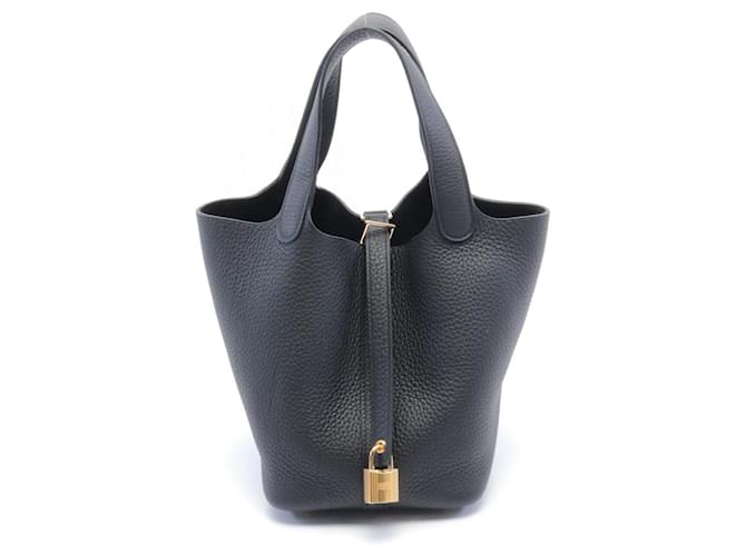 Hermès Bolsa Hermes Picotin Lock PM Preto Couro  ref.1524606