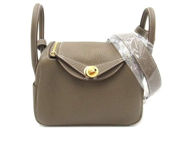 Hermès Bolso de Hombro 2 en 1 Hermes Lindy Castaño Gris pardo Cuero  ref.1524622