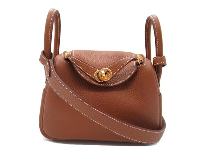 Hermès Bolsa de Ombro Lindy Dourada Hermes Marrom Dourado Couro  ref.1524633