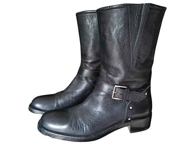 Bottes de motard en cuir noir vintage Dior Y2k Galliano  ref.1525119