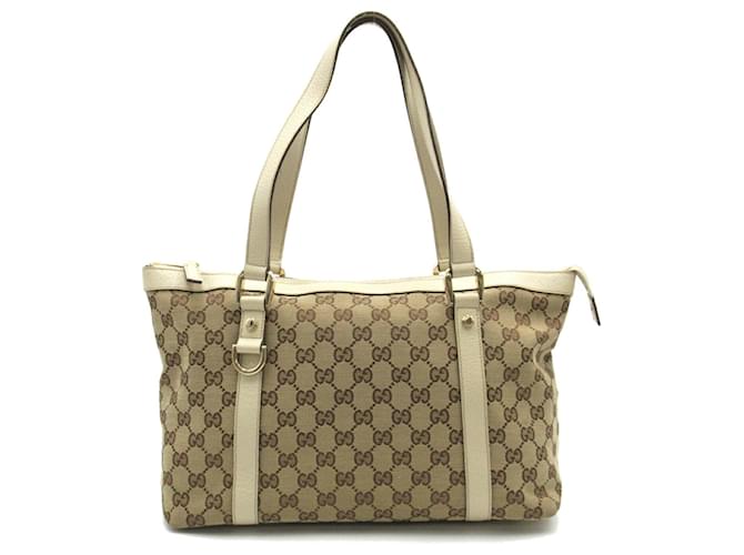 Gucci Ivy Line Tote Bag Braun Weiß Leinwand  ref.1525126