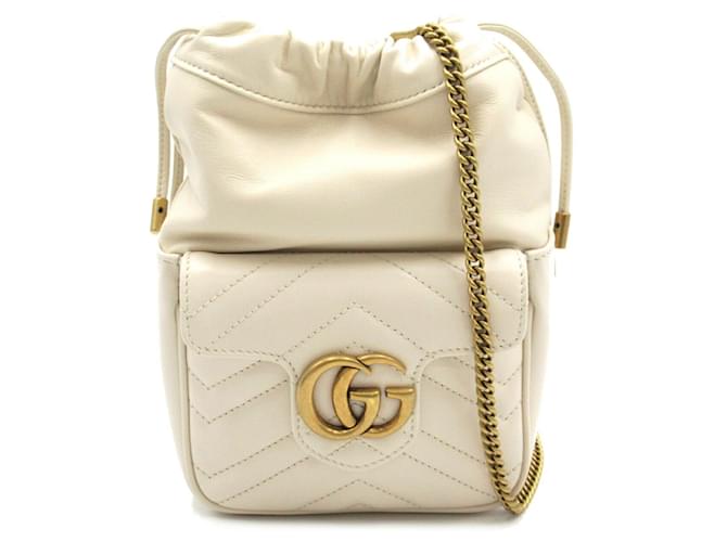 Gucci GG Marmont Quilted Bucket Shoulder Bag White Leather  ref.1525150