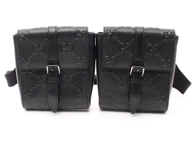 Bolsa de cintura em couro com estampa GG da Gucci Preto  ref.1525180