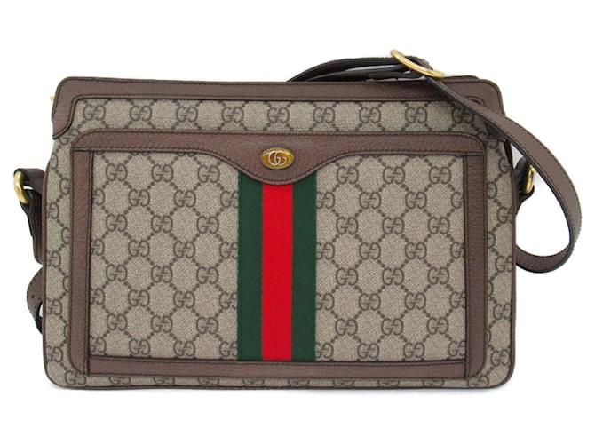 Bolsa de Ombro Gucci Ophidia Marrom Bege Lona  ref.1525186