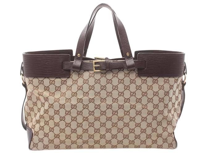 Bolsa tote em canvas GG da Gucci Marrom Bege Couro Lona  ref.1525190