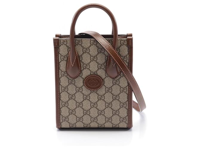 Sac fourre-tout Gucci GG Supreme Cuir Toile Marron Beige  ref.1525195