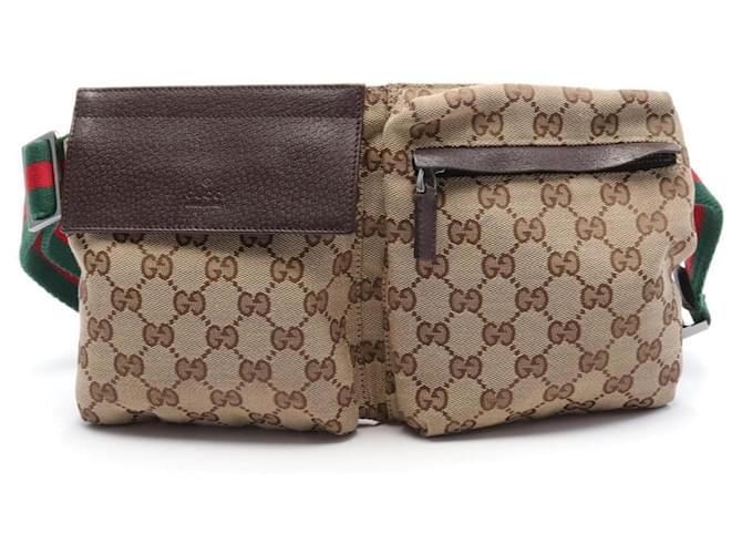 Bolsa de cintura Gucci GG Canvas Marrom Bege Couro Lona  ref.1525207