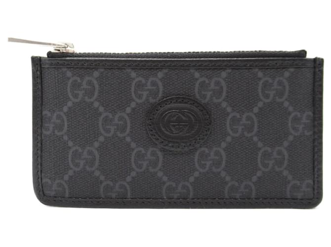 Porte-cartes en cuir noir Gucci Toile  ref.1525209