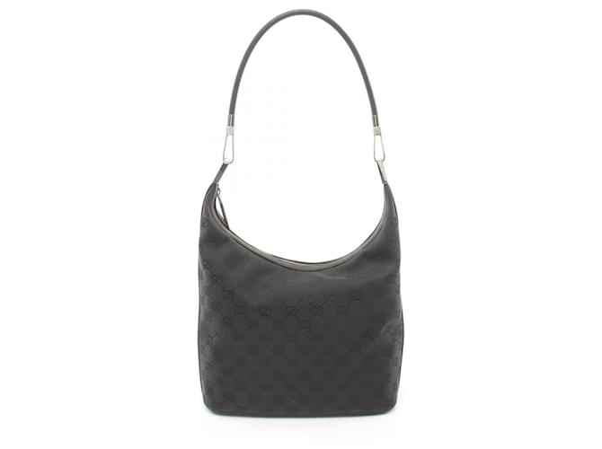 Bolsa de Ombro Gucci GG Canvas Preto Couro Lona  ref.1525212