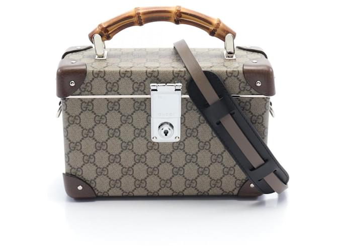 GUCCI x GLOBE-TROTTER Bolsa Vanity Bamboo GG Supreme Marrom Bege Couro Lona Plástico  ref.1525218