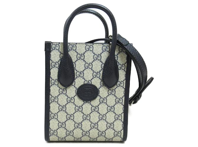 Sac tote Interlocking G GUCCI Cuir Toile Plastique Bleu Marine  ref.1525220