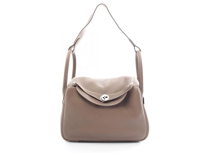 Hermès Bolsa de Ombro Hermes Lindy 30 Etoupe Marrom Taupe Couro  ref.1525234