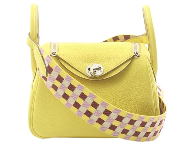 Hermès Sac à épaule Hermes Lindy Maxi-Quadrille Lime Cuir Doré Jaune  ref.1525240