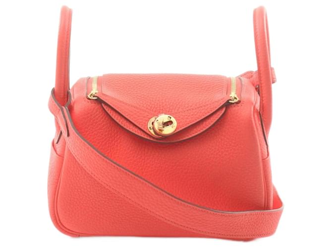 Hermès Sac à épaule Hermes Lindy Rose Texas Cuir Rouge  ref.1525248