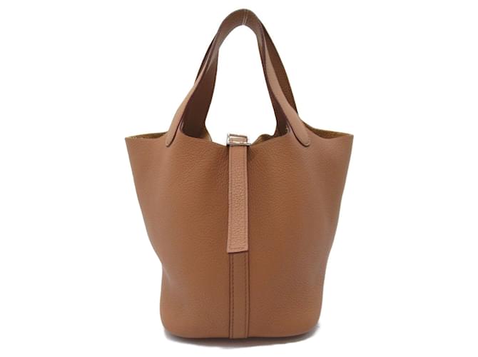 Hermès Bolsa Hermes Picotin PM Biscuit Marrom Couro  ref.1525249