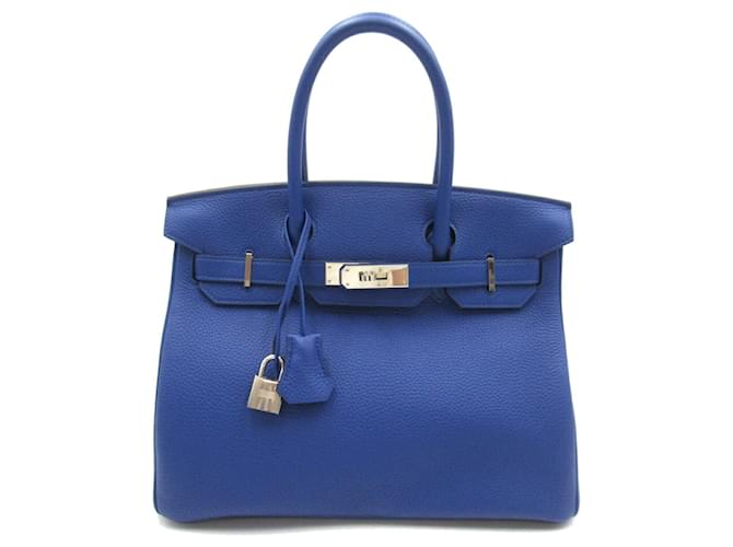 Sac à main Hermès Birkin 30 en cuir Togo bleu  ref.1525266