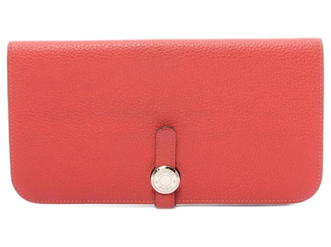 Hermès Carteira bi-fold longa Dogon Hermes Vermelho Couro  ref.1525277