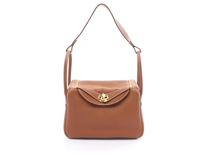 Bolso de Hombro Hermès Lindy 26 Oro Castaño Cuero  ref.1525280