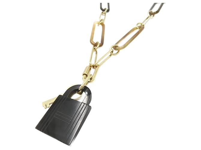 Hermès Hermes Buffalo Horn Padlock Necklace Brown Golden Gold-plated  ref.1525282