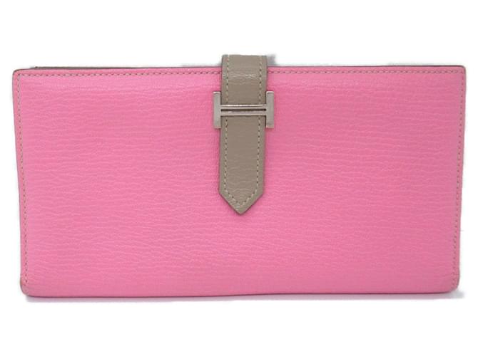 Cartera larga bi-fold Souffle Verso Bearn de Hermès Rosa Diamante  ref.1525295