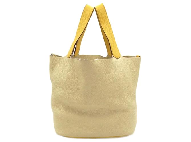 Hermès Bolso Hermes Picotin GM Beige Naranja Amarillo Cuero  ref.1525297