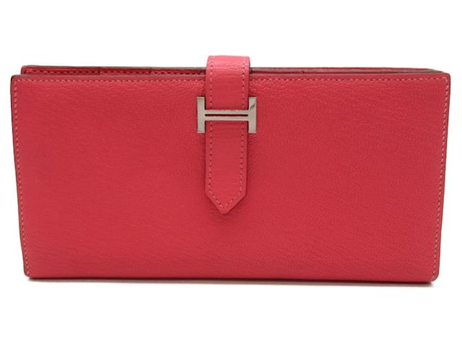 Hermès Carteira Longa Soufflet Bearn Hermes Rosa Diamante  ref.1525320