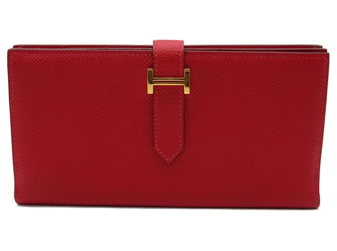 Portefeuille long bi-fold Soufflet Bearn d'Hermès Cuir Rouge  ref.1525321