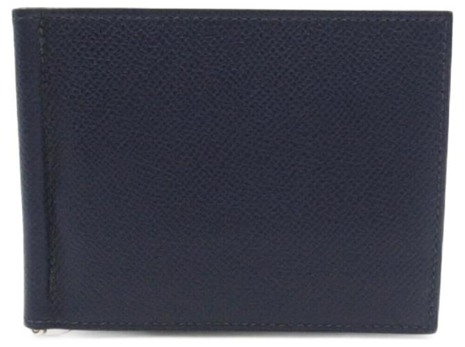 Hermès Hermes Poker GM Billfold Wallet Navy blue Leather  ref.1525323