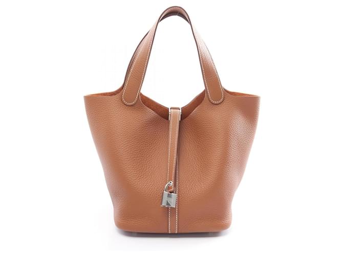 Hermès Bolso Hermes Picotin Lock MM Castaño Cuero  ref.1525326